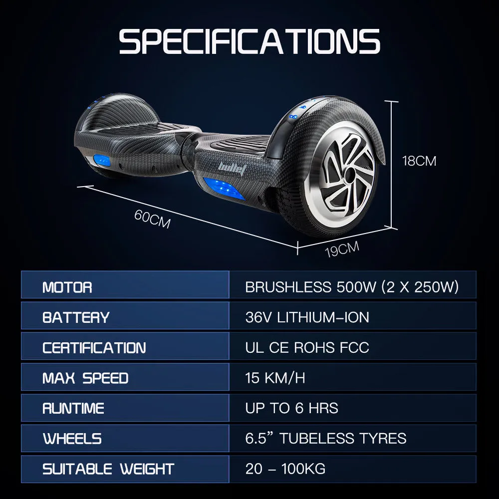 6.5" Carbon Fiber Hoverboard, 500W Motor, 15 km Range - Bullet