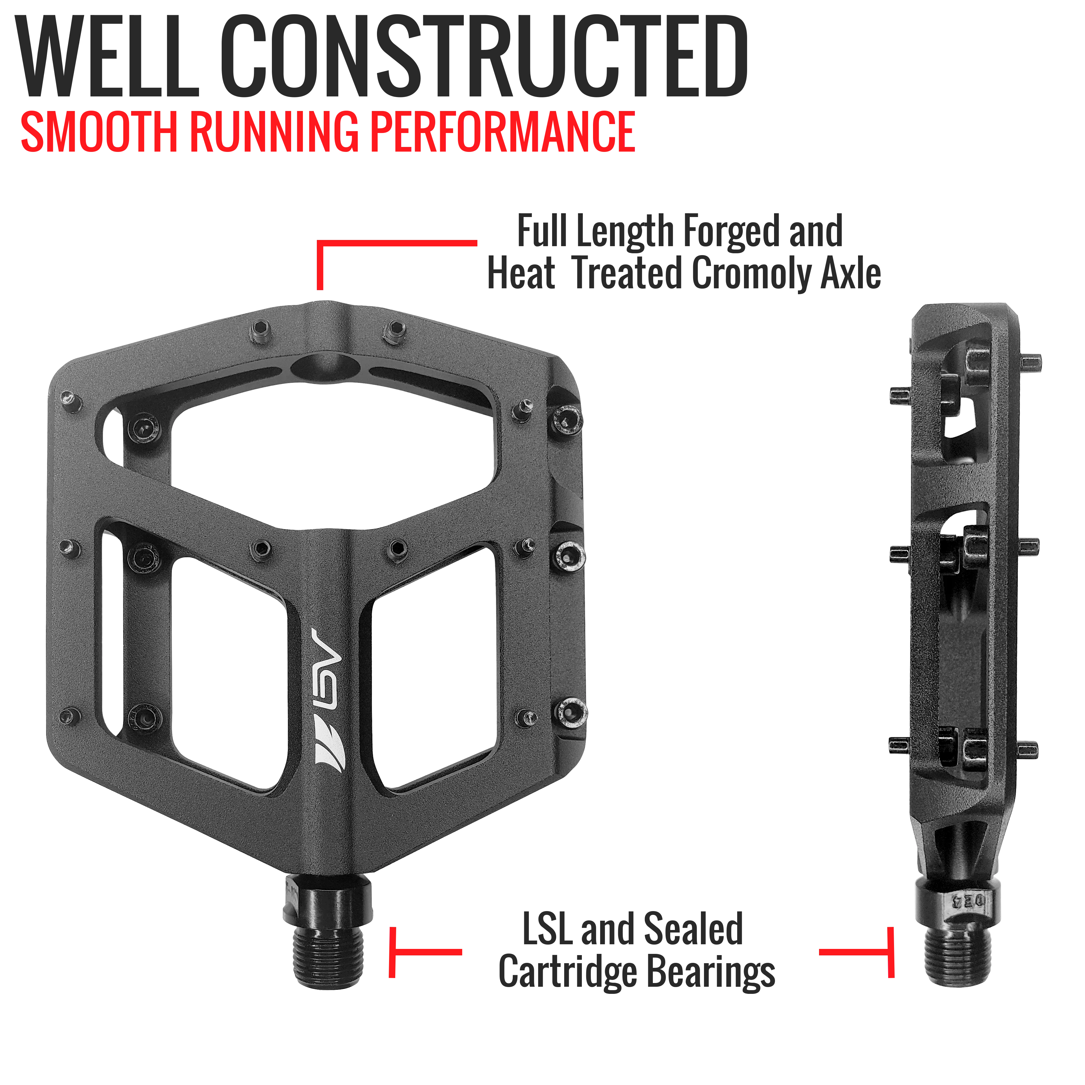 BV Bike Pedals CNC Aluminum 9/16" Anti-Slip Lightweight Sealed Cartridge Bearing | BV-PD-018