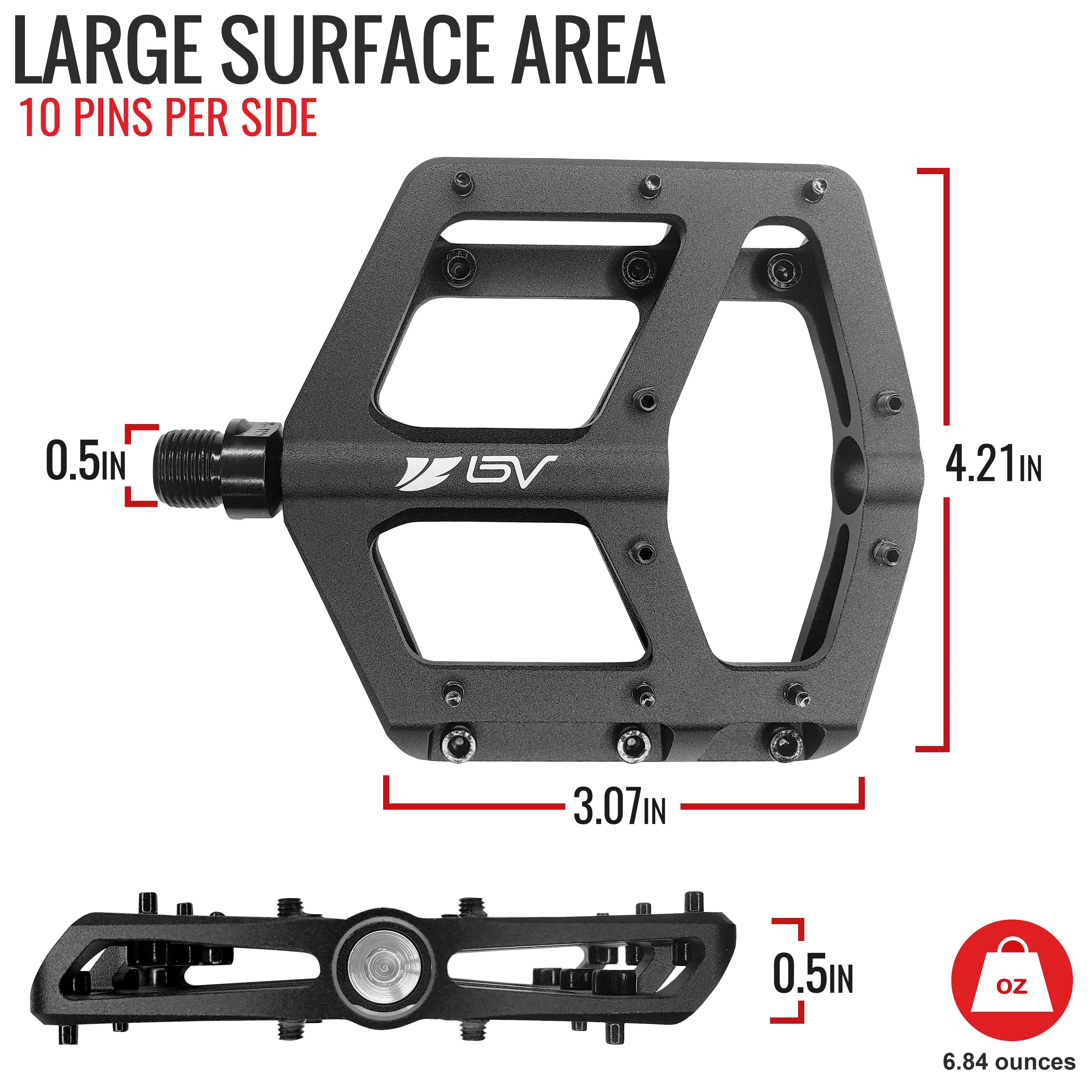 BV Bike Pedals CNC Aluminum 9/16" Anti-Slip Lightweight Sealed Cartridge Bearing | BV-PD-018