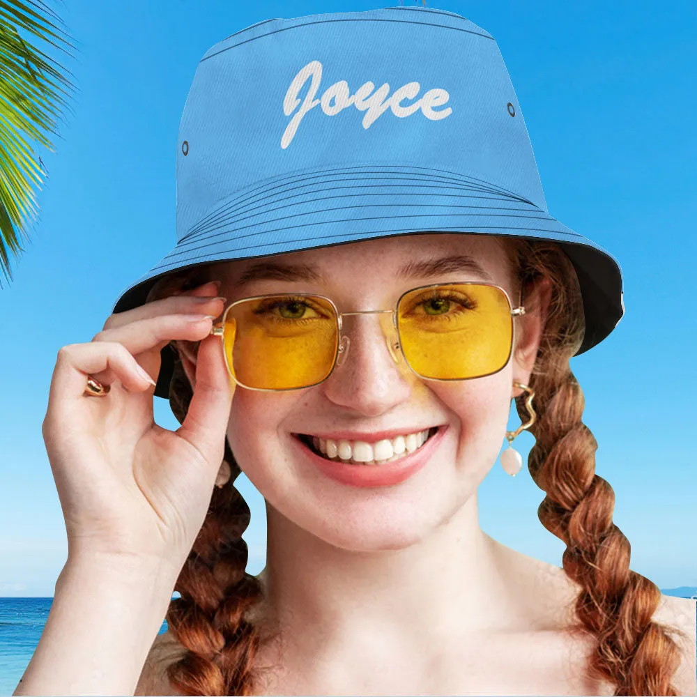 Custom Bucket Hat Unisex Bucket Hat with Text Personalised Wide Brim Outdoor Summer Cap Hiking Beach Sports Hats Gift for Lover White
