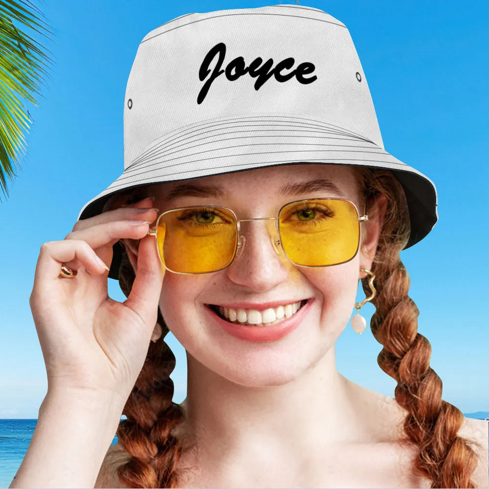 Custom Bucket Hat Unisex Bucket Hat with Text Personalised Wide Brim Outdoor Summer Cap Hiking Beach Sports Hats Gift for Lover White