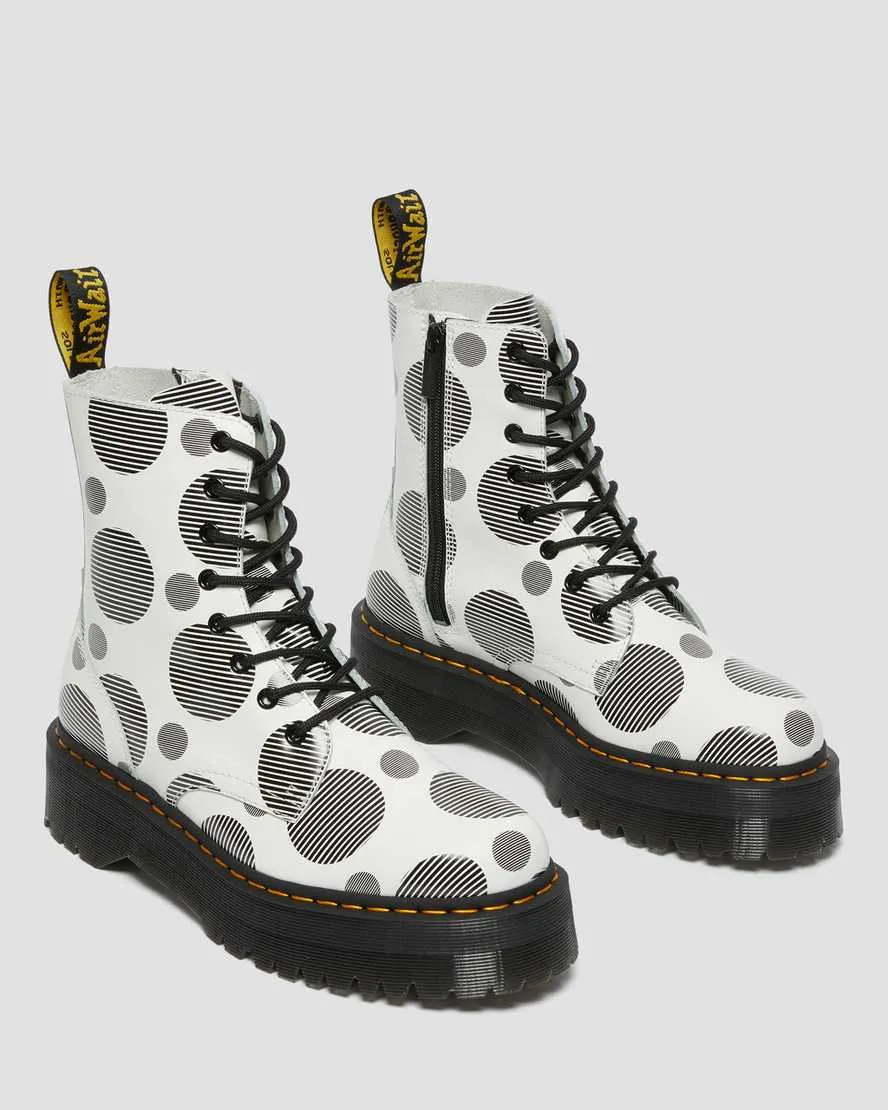 Jadon White Polka Dot Smooth Leather Platform Boots