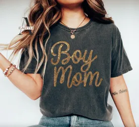 Rhinestone Gold Print Boy Mom Shirt