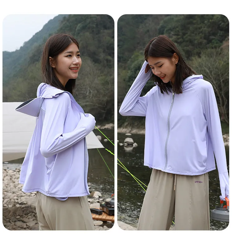Sidiou Group Anniou Women's New Summer Thin UV Protection Jacket Breathable Lightweight Cardigan Ice Silk Sunscreen Shirts UPF 50  Clothing