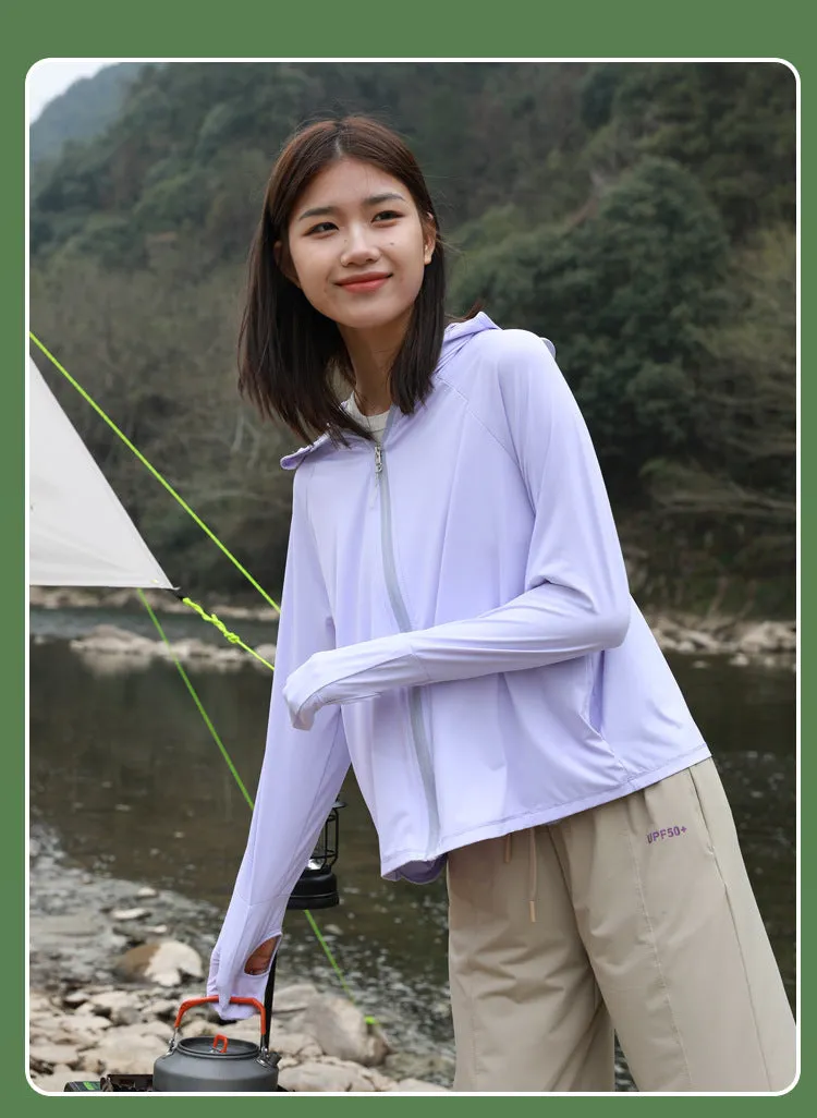 Sidiou Group Anniou Women's New Summer Thin UV Protection Jacket Breathable Lightweight Cardigan Ice Silk Sunscreen Shirts UPF 50  Clothing
